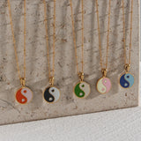 Y2K Colorful Enamel Circle Pendant Yingyang Coin Necklace