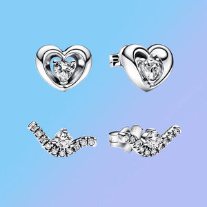 925 Silver Waves Diamond Heart Earrings Romantic Gift