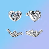 925 Silver Waves Diamond Heart Earrings Romantic Gift