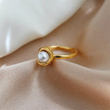 Baroque Pearl Ring Stainless Steel Geometric Charm Jewelry