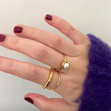 Baroque Pearl Ring Stainless Steel Geometric Charm Jewelry
