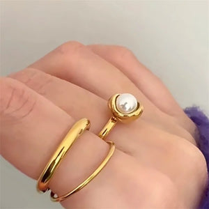 Baroque Pearl Ring Stainless Steel Geometric Charm Jewelry