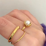 Baroque Pearl Ring Stainless Steel Geometric Charm Jewelry