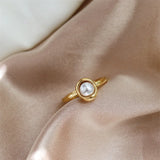 Baroque Pearl Ring Stainless Steel Geometric Charm Jewelry