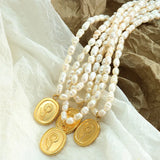 Natural Pearl Necklace Pendant 18K Stainless Steel Waterproof