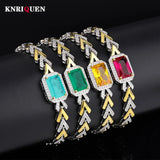 Emerald Ruby Paraiba Tourmaline Leaf Bracelets Women Retro Gemstone Party