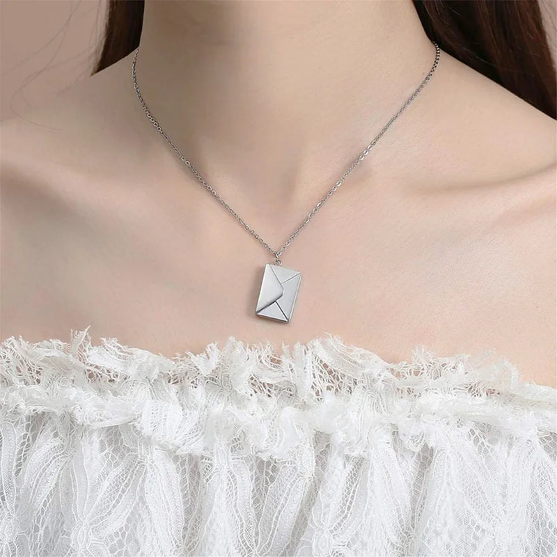 Envelope Pendant Necklace Love Letter Stainless Steel Romantic Gift