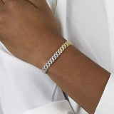 European Women Two Tone Yellow Micro Pave CZ Cuban Bracelet