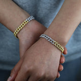 European Women Two Tone Yellow Micro Pave CZ Cuban Bracelet