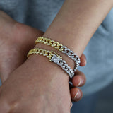 European Women Two Tone Yellow Micro Pave CZ Cuban Bracelet