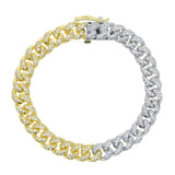 European Women Two Tone Yellow Micro Pave CZ Cuban Bracelet