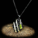 Exaggerated 2-tone Pendant Necklace Retro Green Zircon Jewelry