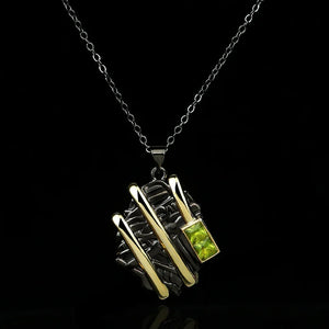 Exaggerated 2-tone Pendant Necklace Retro Green Zircon Jewelry