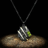 Exaggerated 2-tone Pendant Necklace Retro Green Zircon Jewelry