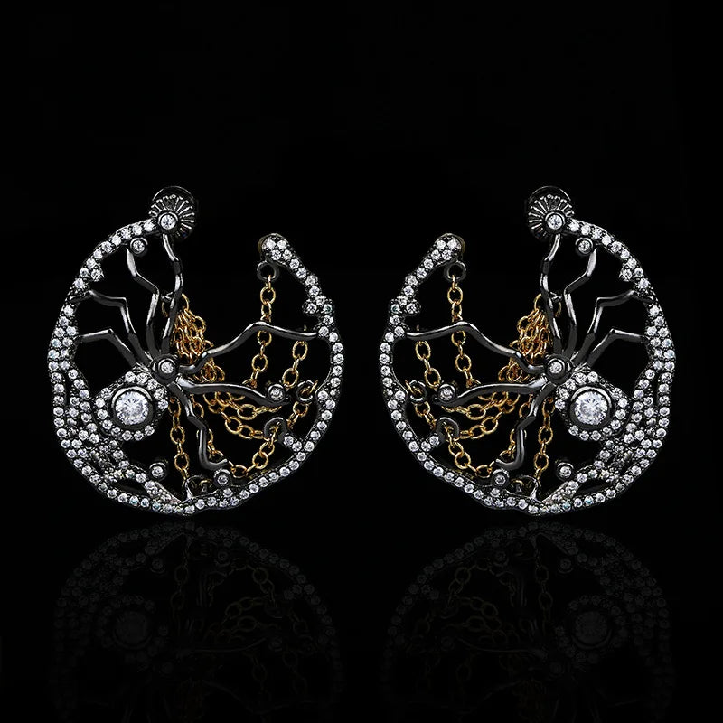 Spider Chain Hollow Earrings Gothic Style Party Jewelry