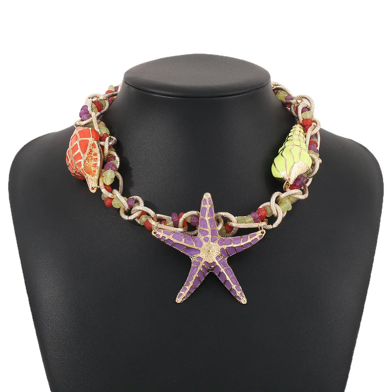 Starfish Shell Beaded Choker Necklace for Women