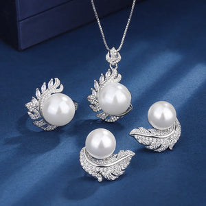S925 Silver Zircon Pearl Set Wedding Bridal