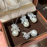 Sterling 925 Silver CZ Pearl Jewelry Set for Wedding