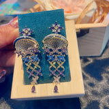 S925 Silver Zircon Mushroom Drop Earrings Purple Crystal Banquet Jewelry