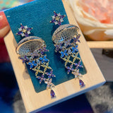 S925 Silver Zircon Mushroom Drop Earrings Purple Crystal Banquet Jewelry