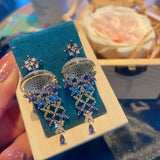 S925 Silver Zircon Mushroom Drop Earrings Purple Crystal Banquet Jewelry