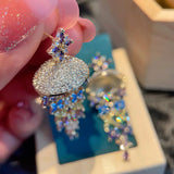 S925 Silver Zircon Mushroom Drop Earrings Purple Crystal Banquet Jewelry