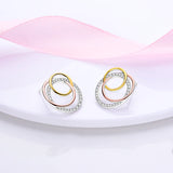 925 Silver Double Circle Zircon Ear Studs Engagement Jewelry