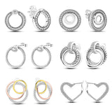 925 Silver Double Circle Zircon Ear Studs Engagement Jewelry