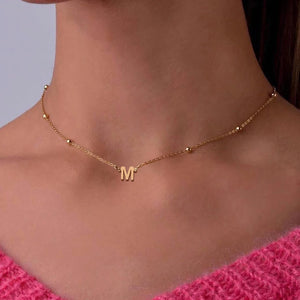 A-Z Initials Letter Necklace Stainless Steel Bead Chain Jewelry