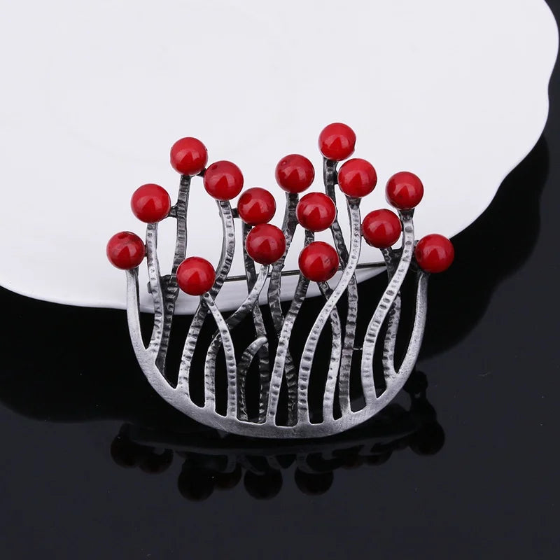 Coral Brooch Zinc Alloy & Pearl Scarf Buckle for Women Party