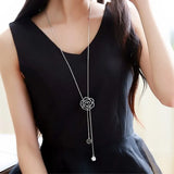 Rose Sweater Chain Crystal Austrian 2 Colors Retro Flowers Necklace