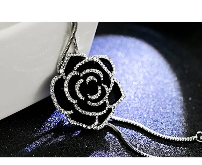 Rose Sweater Chain Crystal Necklace - 2 Colors