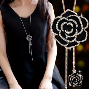 Rose Sweater Chain Crystal Necklace - 2 Colors