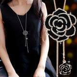 Rose Sweater Chain Crystal Austrian 2 Colors Retro Flowers Necklace