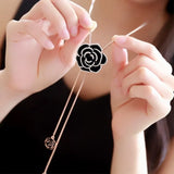 Rose Sweater Chain Crystal Necklace - 2 Colors