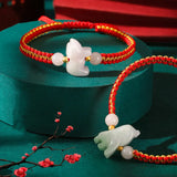 Chinese Zodiac Jade Weaven Rope Hand Chain Amulet Jewelry