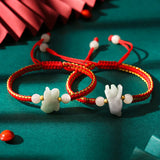 Chinese Zodiac Jade Weaven Rope Hand Chain Amulet Jewelry