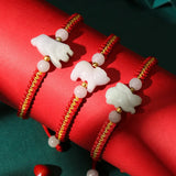 Chinese Zodiac Jade Weaven Rope Hand Chain Amulet Jewelry