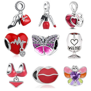 Butterfly Love Kiss Wine DIY Pendant Bead Charm Silver 925 Bracelet
