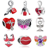 Butterfly Love Kiss Wine DIY Pendant Bead Charm Silver 925 Bracelet