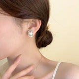 Geometric Spiral Silver Pearl Zircon Stud Earrings Jewelry for Women
