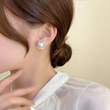 Geometric Spiral Silver Pearl Zircon Stud Earrings Jewelry for Women
