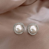 Geometric Spiral Silver Pearl Zircon Stud Earrings Jewelry for Women