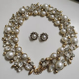 Faux Pearl Crystal Statement Large Collar Choker Necklace Women