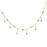 925 Silver Cz Round Charm Choker Tassel Chain Pendant Necklace
