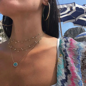 925 Silver Cz Round Charm Choker Tassel Chain Pendant Necklace