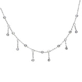 925 Silver Cz Round Charm Choker Tassel Chain Pendant Necklace