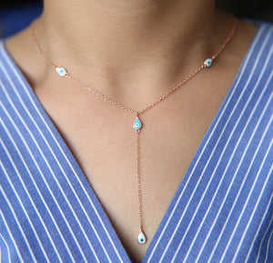925 Silver Evil Eye Charm Lariat Y Necklace