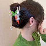 Metal Water Drop Women Hair Rabbit Radish Pearl Tassel Shark Clip