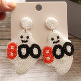 Hand Knitting Beaded Halloween Pumpkin Ghost Skull BOO Earrings